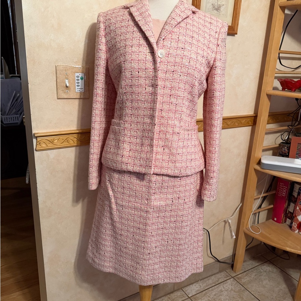 Ann Taylor Pink Tweed Skirt Suit - Classic Three Piece Set